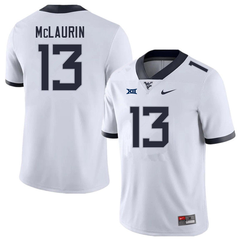 Men #13 Hershey McLaurin West Virginia Mountaineers College Football Jerseys Sale-White
